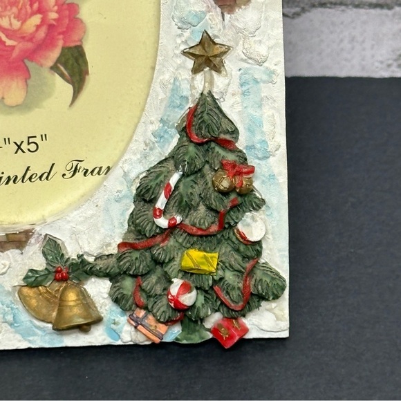 Photo Frame 3.5" X 5" Holiday Ceramic Christmas Tree Teddy Bear Wreath Snow - Picture 4 of 14